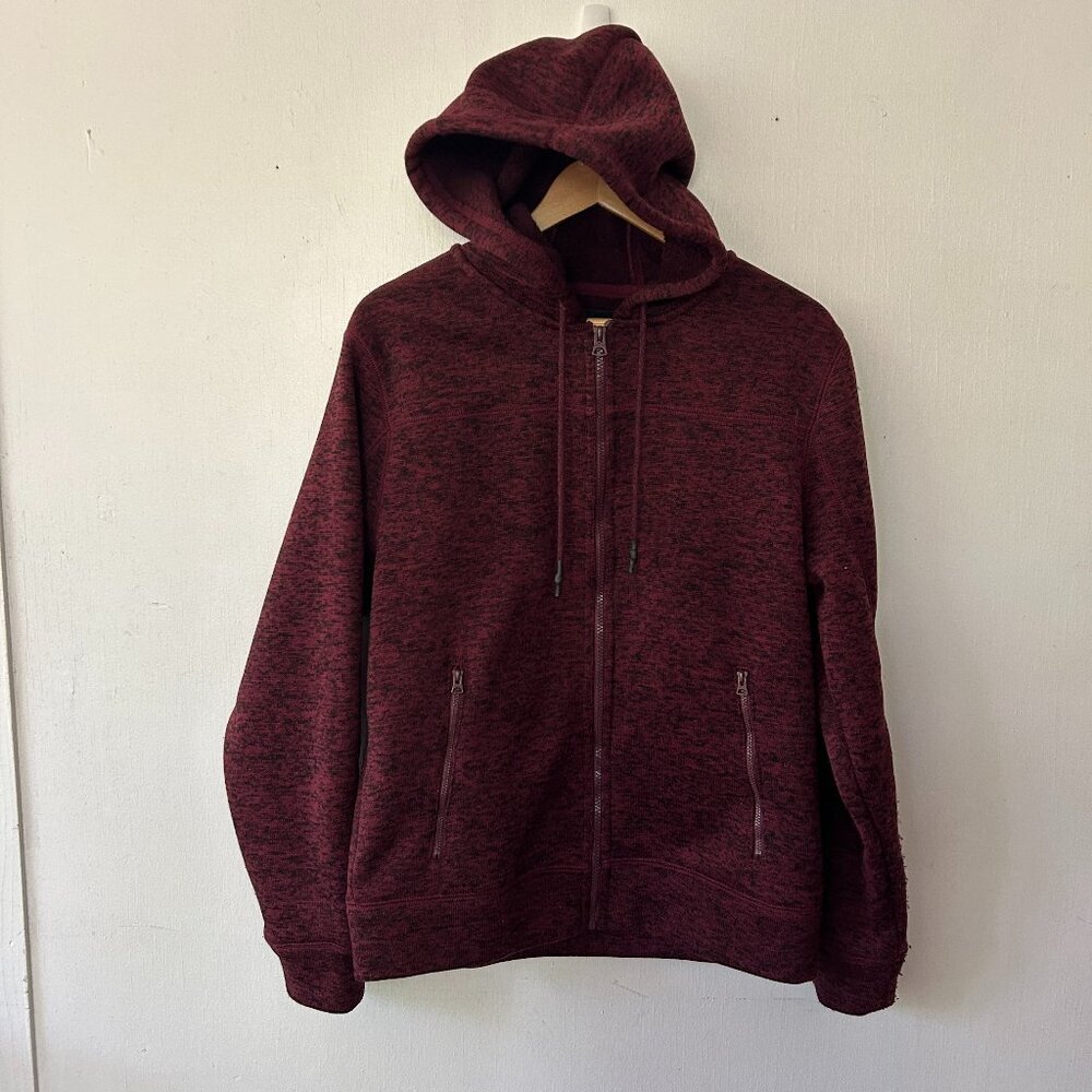 Lucky Brand Fleece Jacket Mens Medium Red Hooded Full Zip Gorpcore Zip Pockets‎